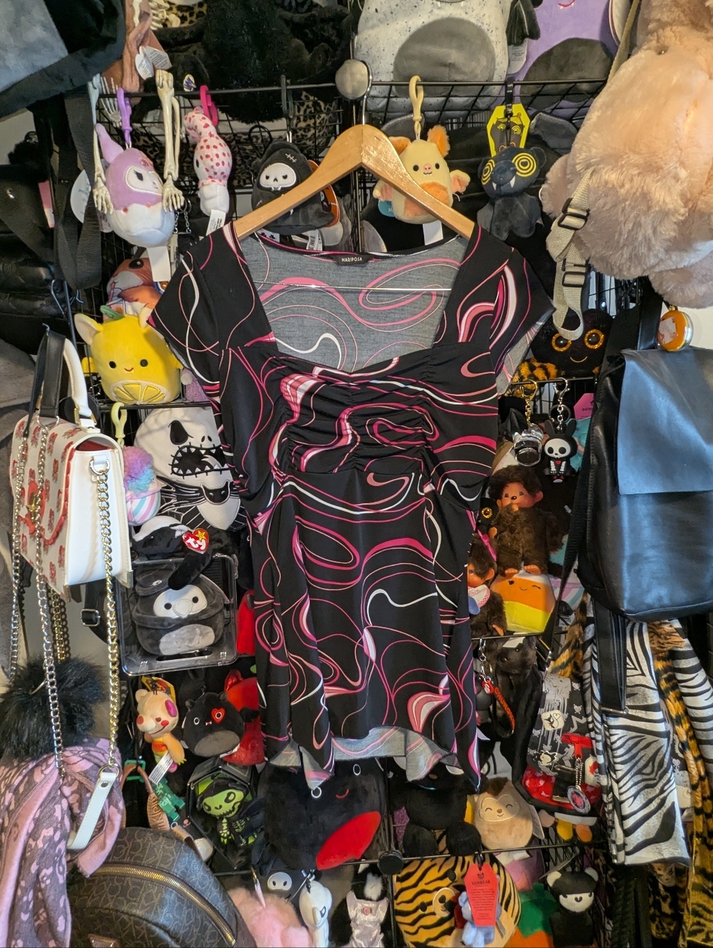 Y2K Pink Black Swirl Top Ruched